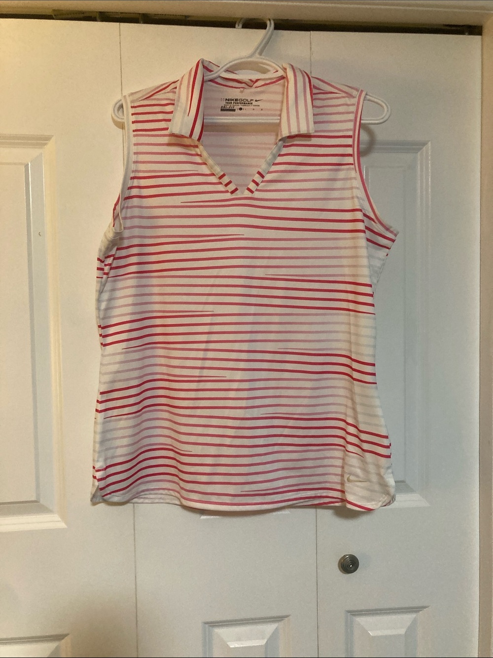 Nike Women's Sleeveless Polo Tank Top - White with Pink Stripes